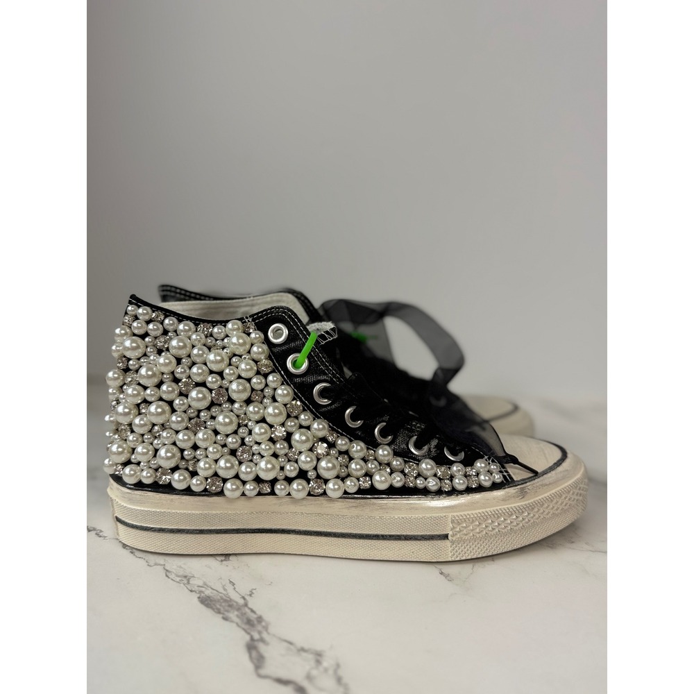 Free People Pearl Crush Hi Top Sneakers by Nan-Ku Black Sz 39 New - Picture 5 of 8